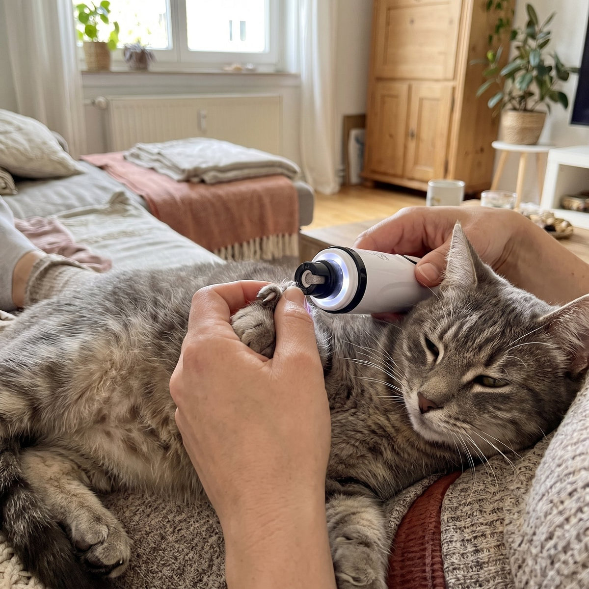 Nagels slijpen bij een kat