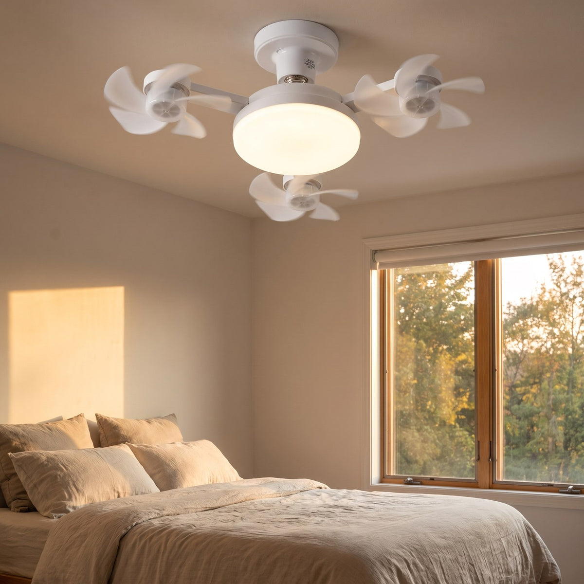 AeroLume aan het plafond van een slaapkamer