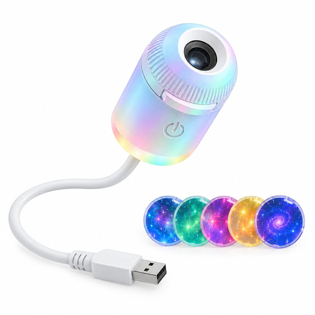 couleur Aurora-gloed (incl. 5 schijfjes) — Mini USB Sterrenhemelprojector – Toveer elk plafond om in een sterrenhemel