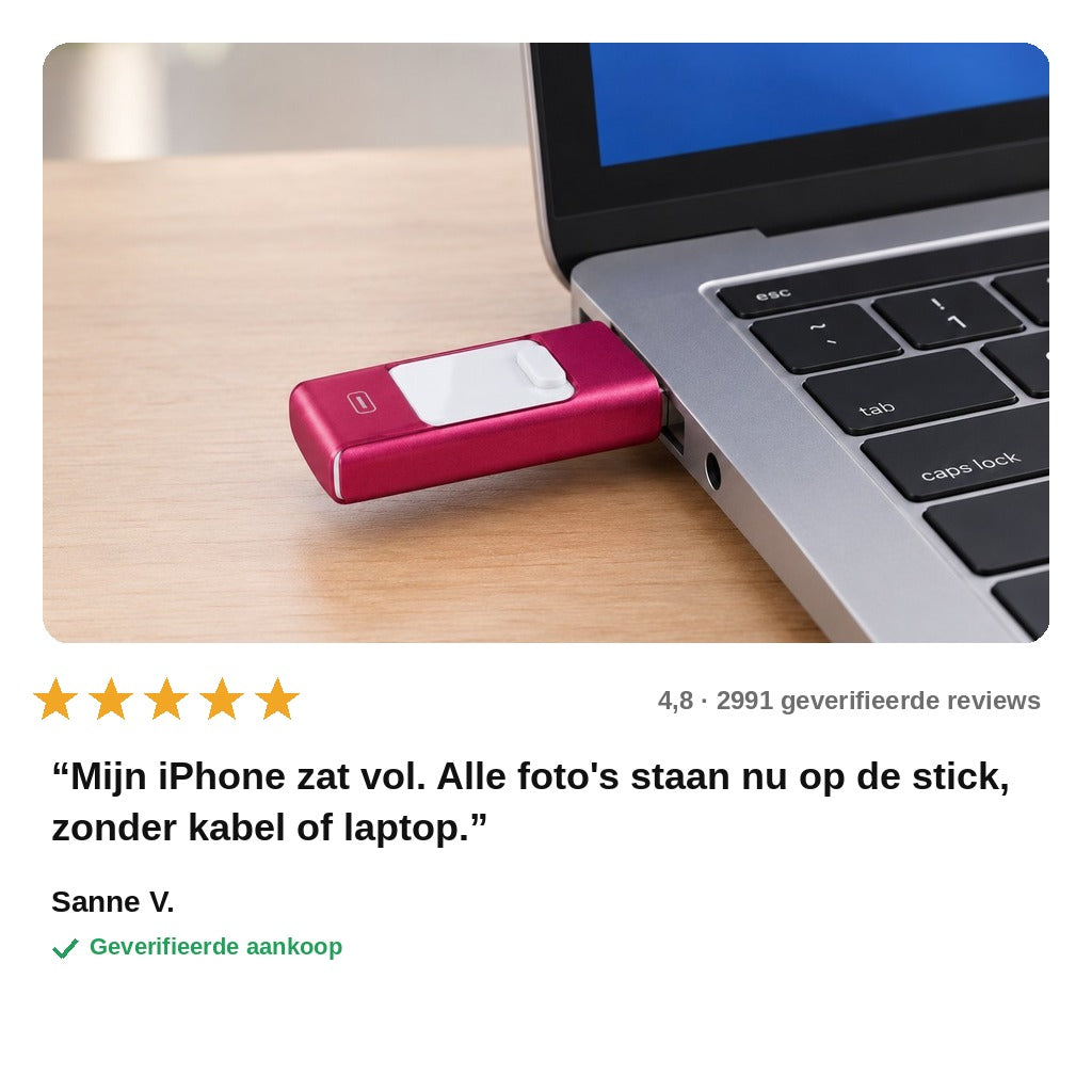 avis — 4-in-1 USB-stick – Eén stick voor iPhone, Android, USB-C en laptop