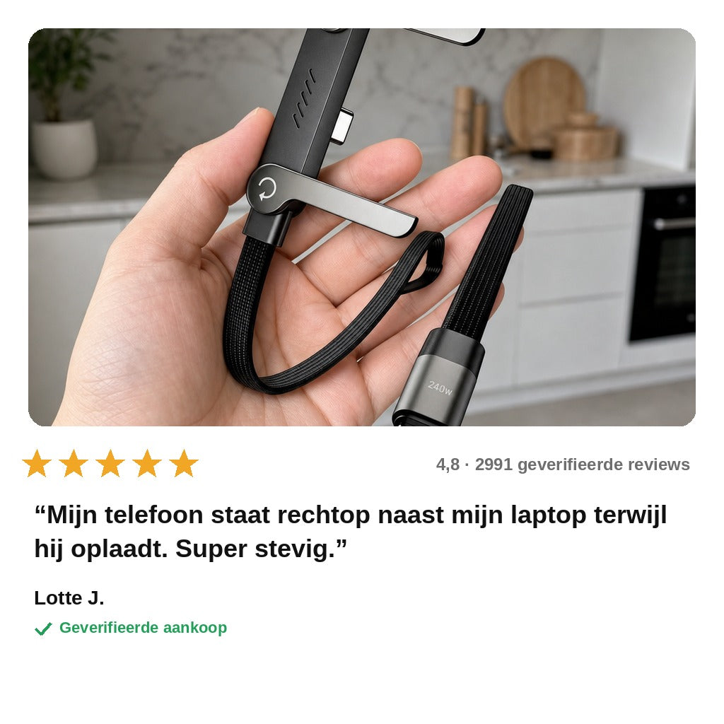 avis — FlexStand™ USB-C oplaadkabel met uitklapbare standaard (240W, 1,5 m)