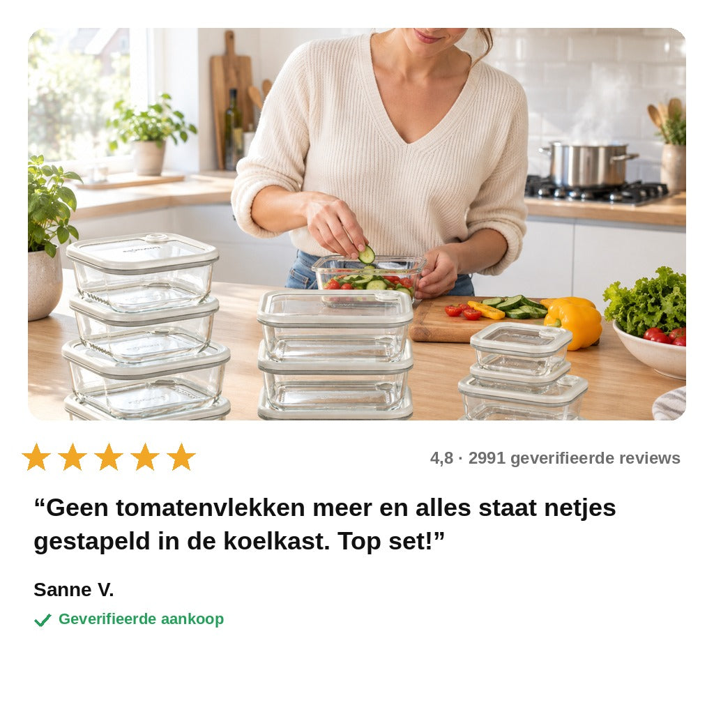 avis — Glazen vershoudbakjes set met glazen deksels – 5, 8 of 11-delig