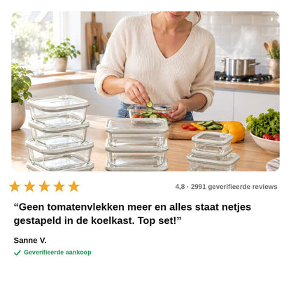 avis — Glazen vershoudbakjes set met glazen deksels – 5, 8 of 11-delig