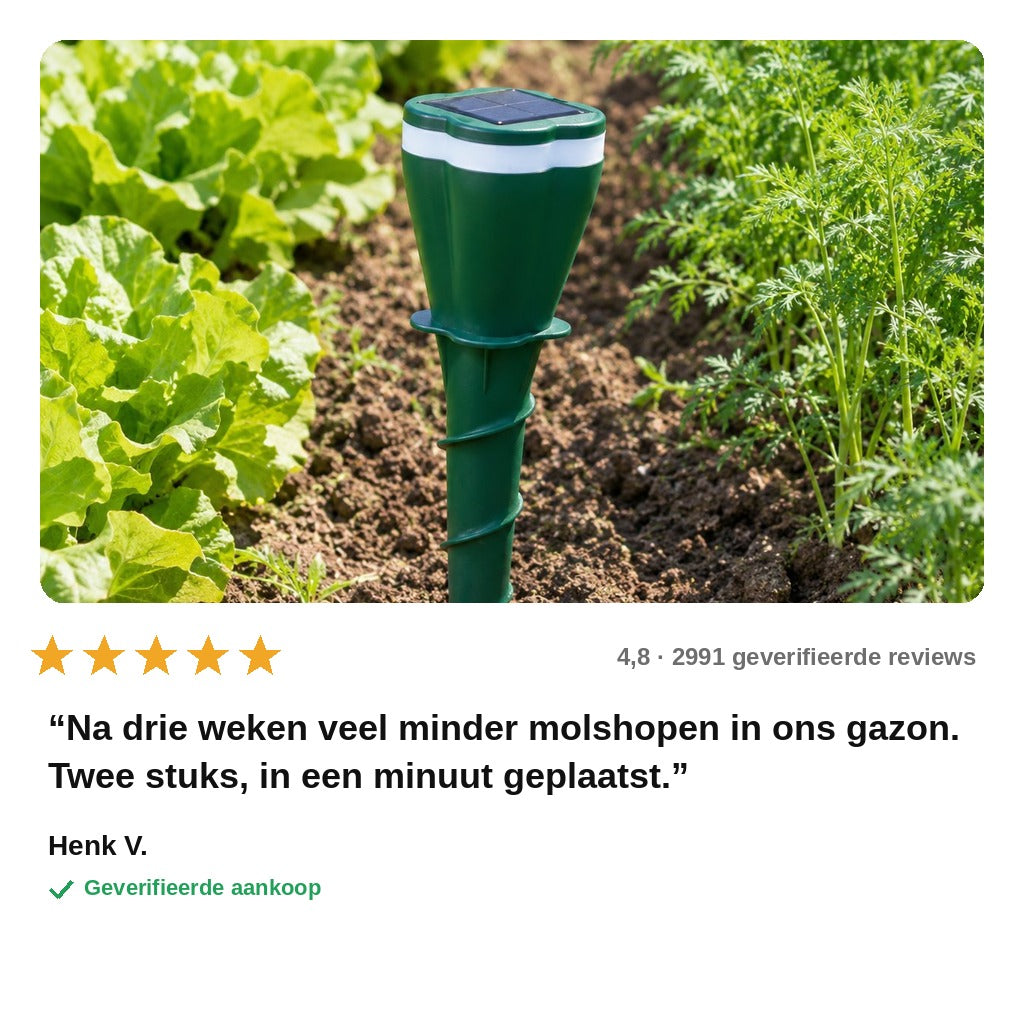 avis — Solar Ultrasone Mollenverjager – Waterdichte Grondpin op Zonne-energie
