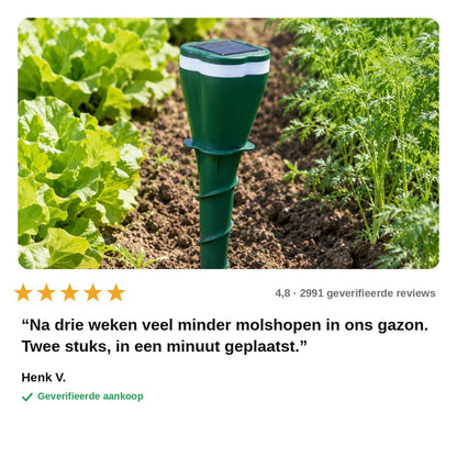 avis — Solar Ultrasone Mollenverjager – Waterdichte Grondpin op Zonne-energie