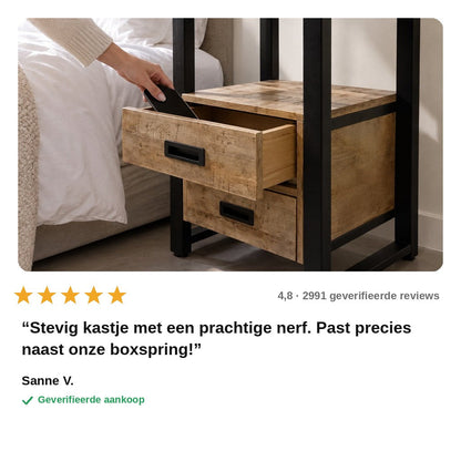 avis — Industrieel nachtkastje van mangohout — 2 lades & open vak