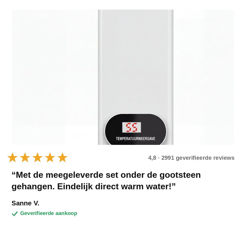 avis — FlitsWarm™ Mini Doorstroomboiler 3500 W – Direct Warm Water met LED-display