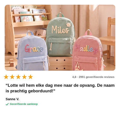 avis — Gepersonaliseerde ribfluwelen kinderrugzak met geborduurde naam