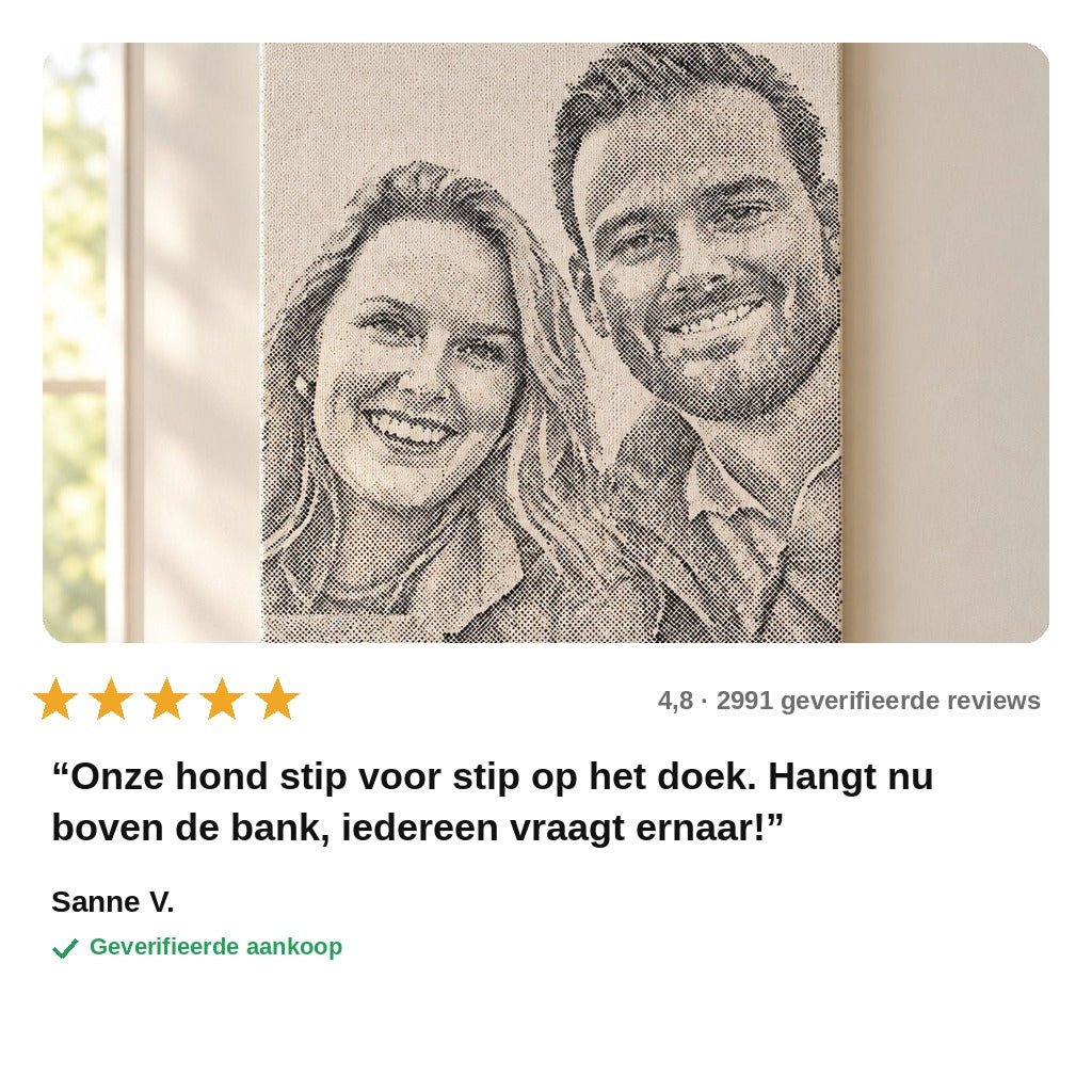 avis — Stippenschilderij van je eigen foto – op spieraam, met acrylstiften