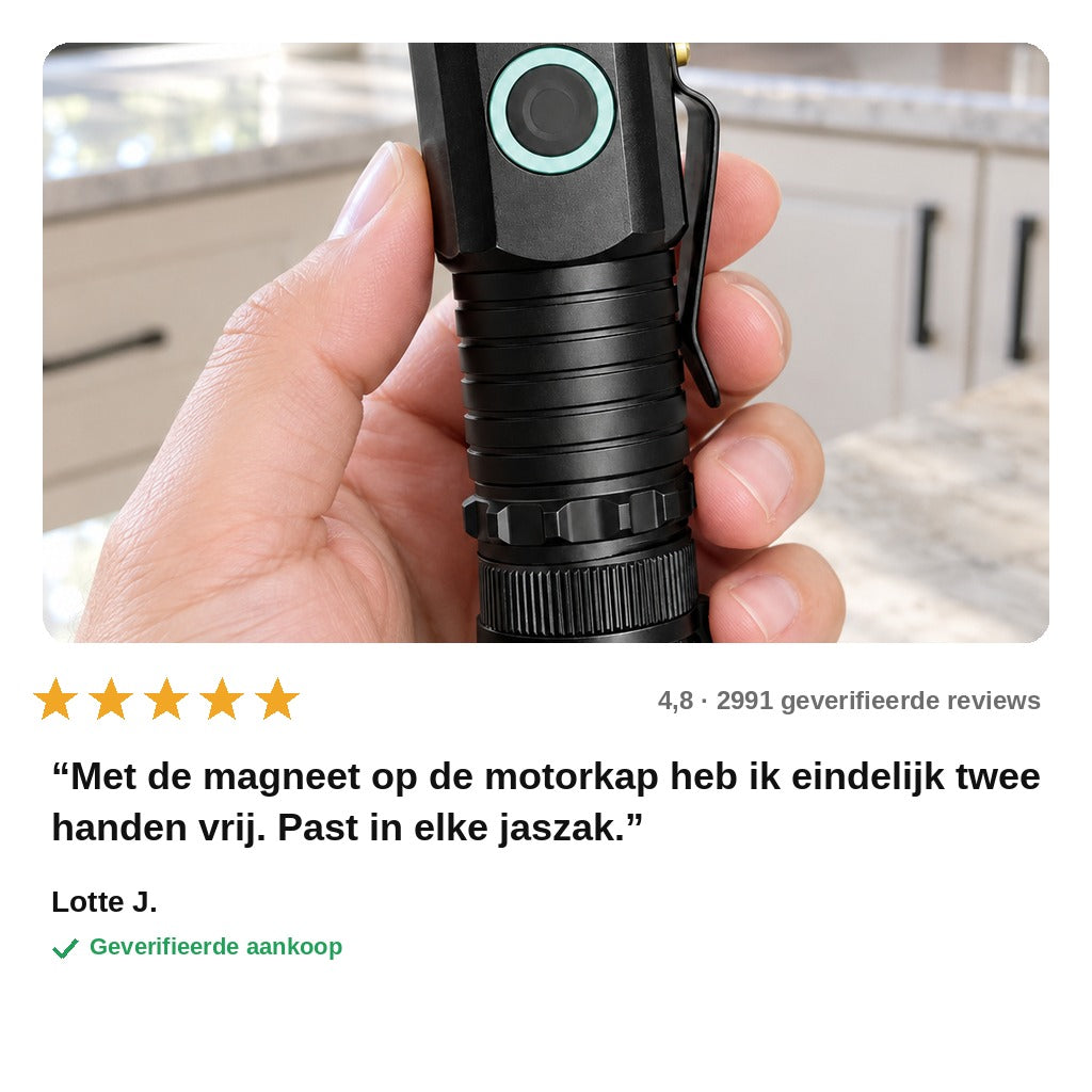 avis — Compacte Mini Zaklamp – oplaadbaar via USB-C, met magneet en zakclip