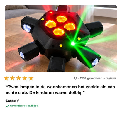 avis — Spider Discolamp met Laser – 6 Draaiende Armen & Kleurrijke Lichtstralen