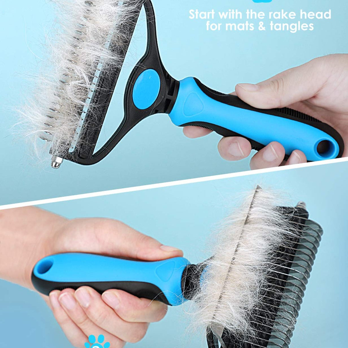 couleur Blauw — Ontklitborstel 2-in-1 voor hond en kat – ontklitten én ontwollen met één borstel