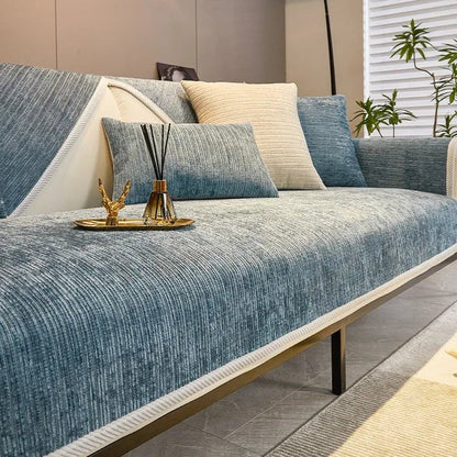 couleur Blauw — Antislip chenille bankhoes – beschermt je bank tegen haren, krassen en vlekken