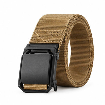 couleur Coyote — Nylon Riem met Automatische Gesp – zonder gaatjes, op de millimeter verstelbaar