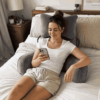 Rechtop lezen in bed met het leeskussen