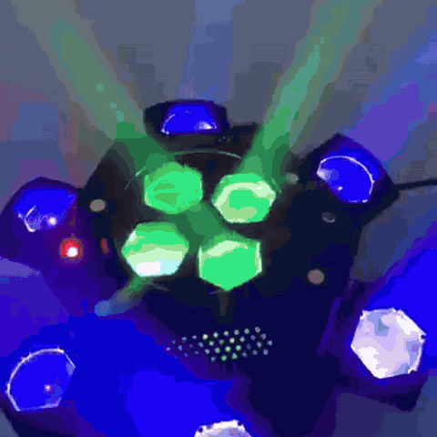 gif — Spider Discolamp met Laser – 6 Draaiende Armen & Kleurrijke Lichtstralen
