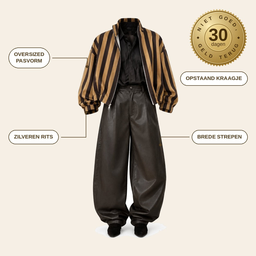 infographie — Oversized gestreept jack met opstaand kraagje en zilverkleurige rits