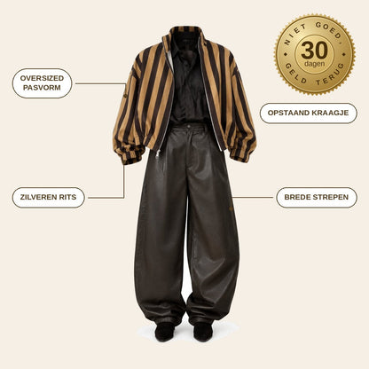 infographie — Oversized gestreept jack met opstaand kraagje en zilverkleurige rits
