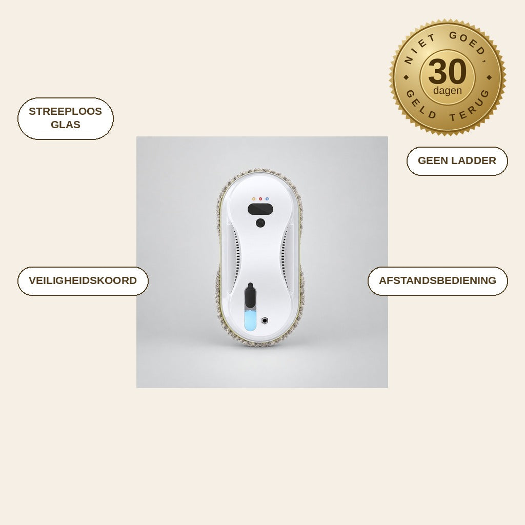 infographie — Raamrobot met sproeifunctie – streeploos schone ramen zonder ladder