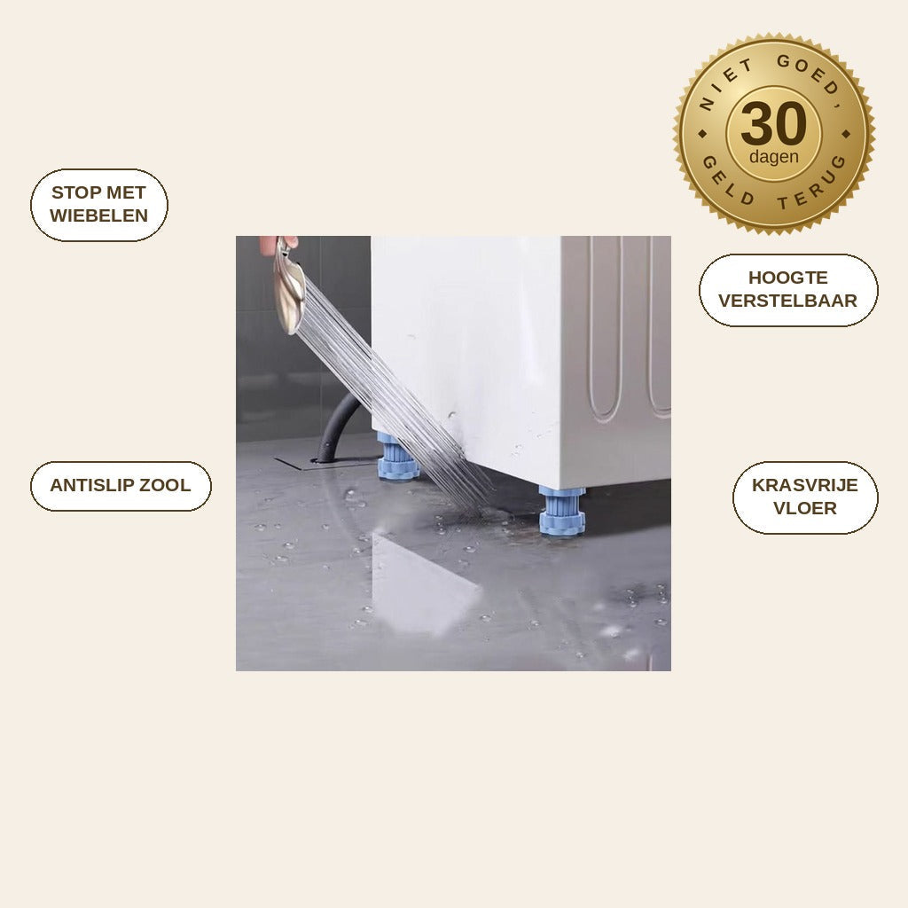 infographie — Verstelbare Wasmachinevoetjes – Set van 4, Anti-Trilling & Antislip