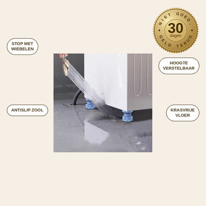 infographie — Verstelbare Wasmachinevoetjes – Set van 4, Anti-Trilling & Antislip