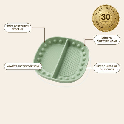 infographie — DuoBak™ Siliconen Airfryerbakje met Tussenwand