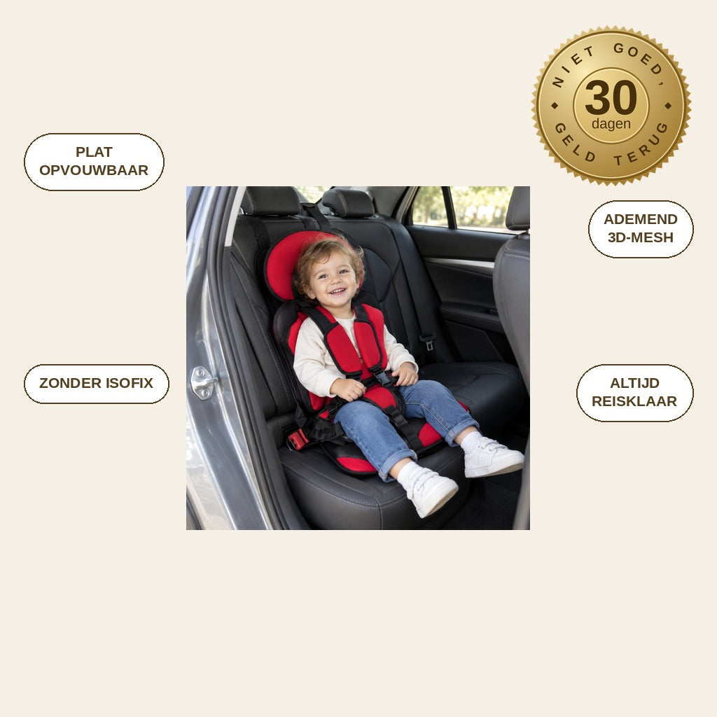 infographie — Draagbaar Autostoeltje – Opvouwbaar Kinderzitje met 5-Punts Harnas, Zonder ISOFIX