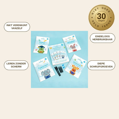 infographie — Herbruikbare Schrijfoefenset – 4 Magische Oefenboeken