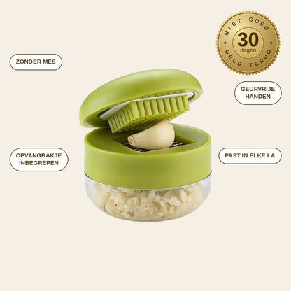 infographie — Mini Knoflookhakker met Opvangbakje – Knoflook fijngehakt in 1 seconde