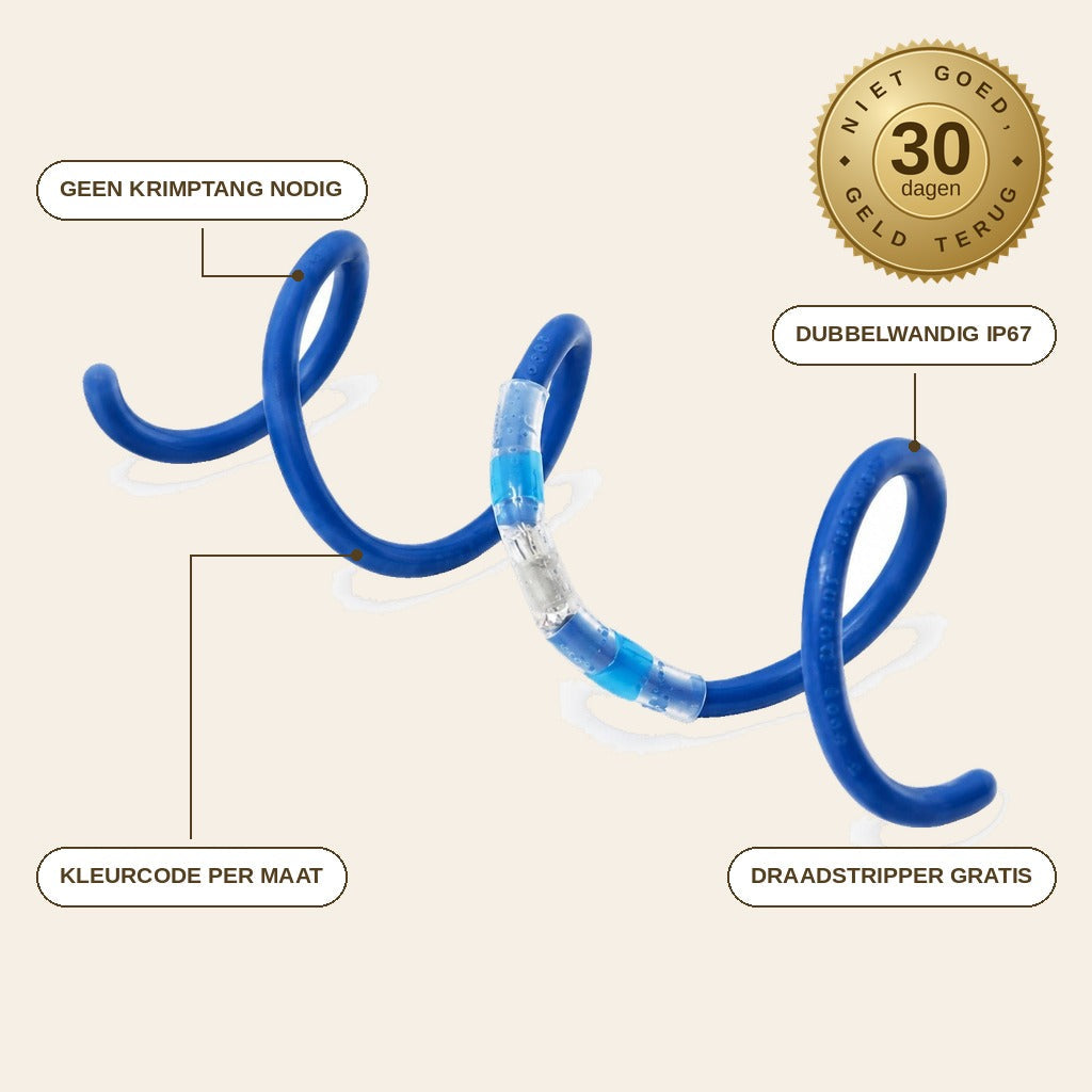 infographie — Waterdichte soldeerhulzen – set van 50 in 4 maten + gratis draadstripper