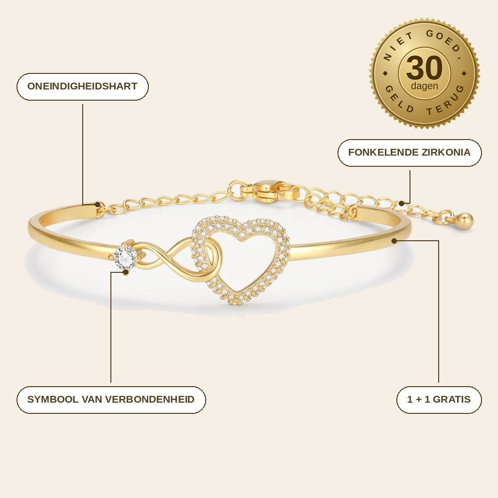 infographie — Infinity Hart Armband – Moeder & Dochter, met fonkelende zirkonia