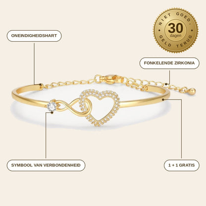 infographie — Infinity Hart Armband – Moeder & Dochter, met fonkelende zirkonia