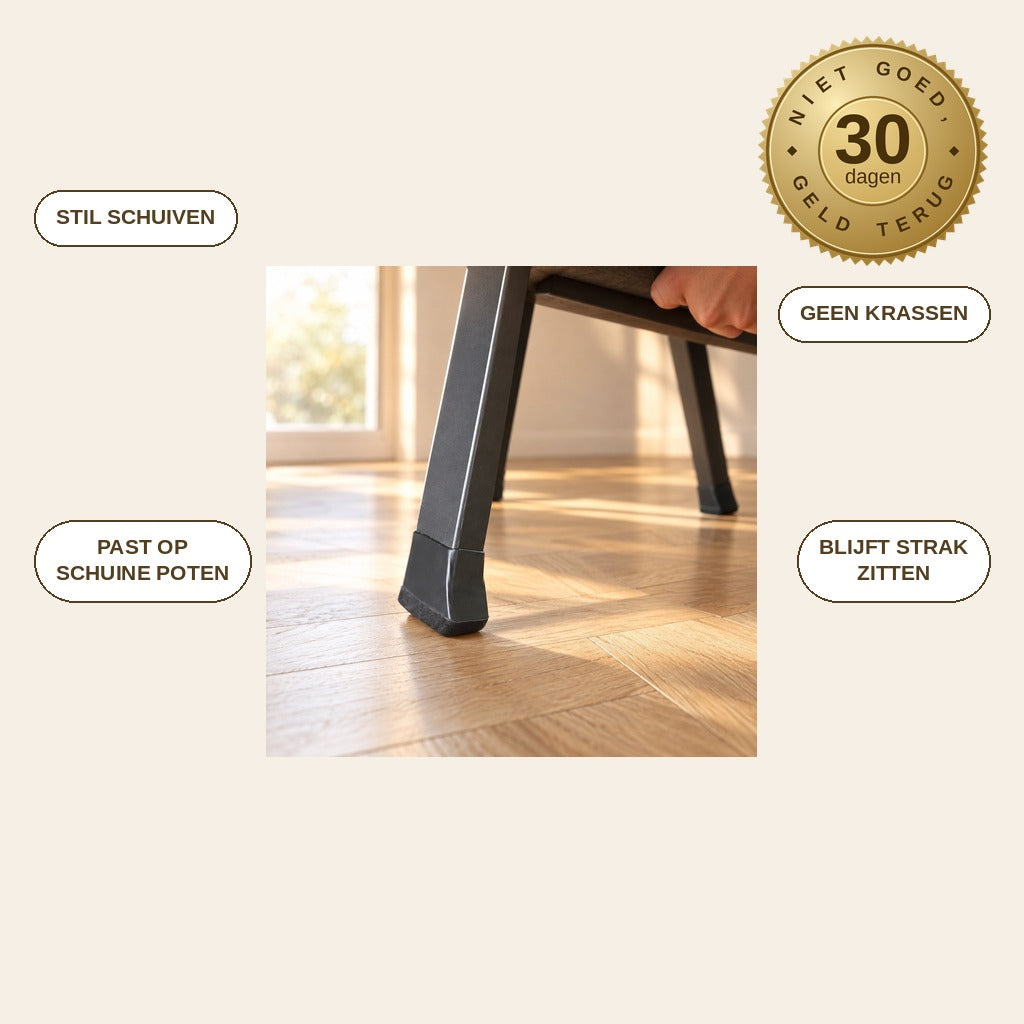 infographie — Stoelpootdoppen voor schuine poten – siliconen huls met viltzool