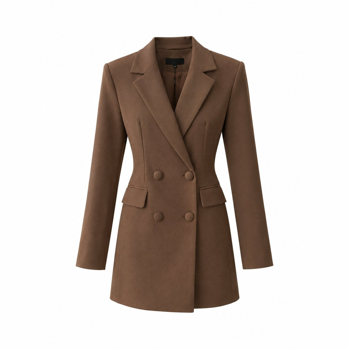 couleur Bruin — Lange Blazerjurk met V-hals