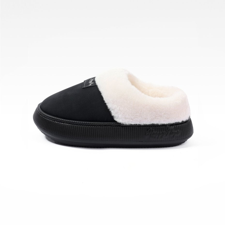 couleur Zwart — Pluche Plateau Pantoffels – Warm Gevoerd met Antislipzool