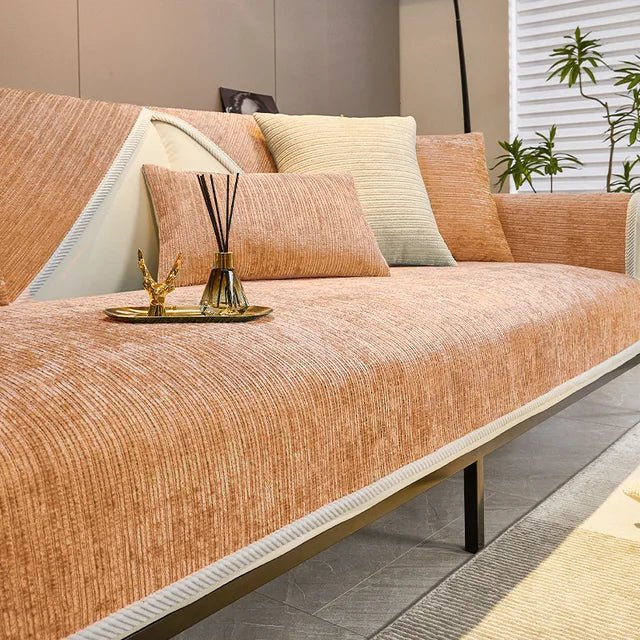 couleur Oranje — Antislip chenille bankhoes – beschermt je bank tegen haren, krassen en vlekken