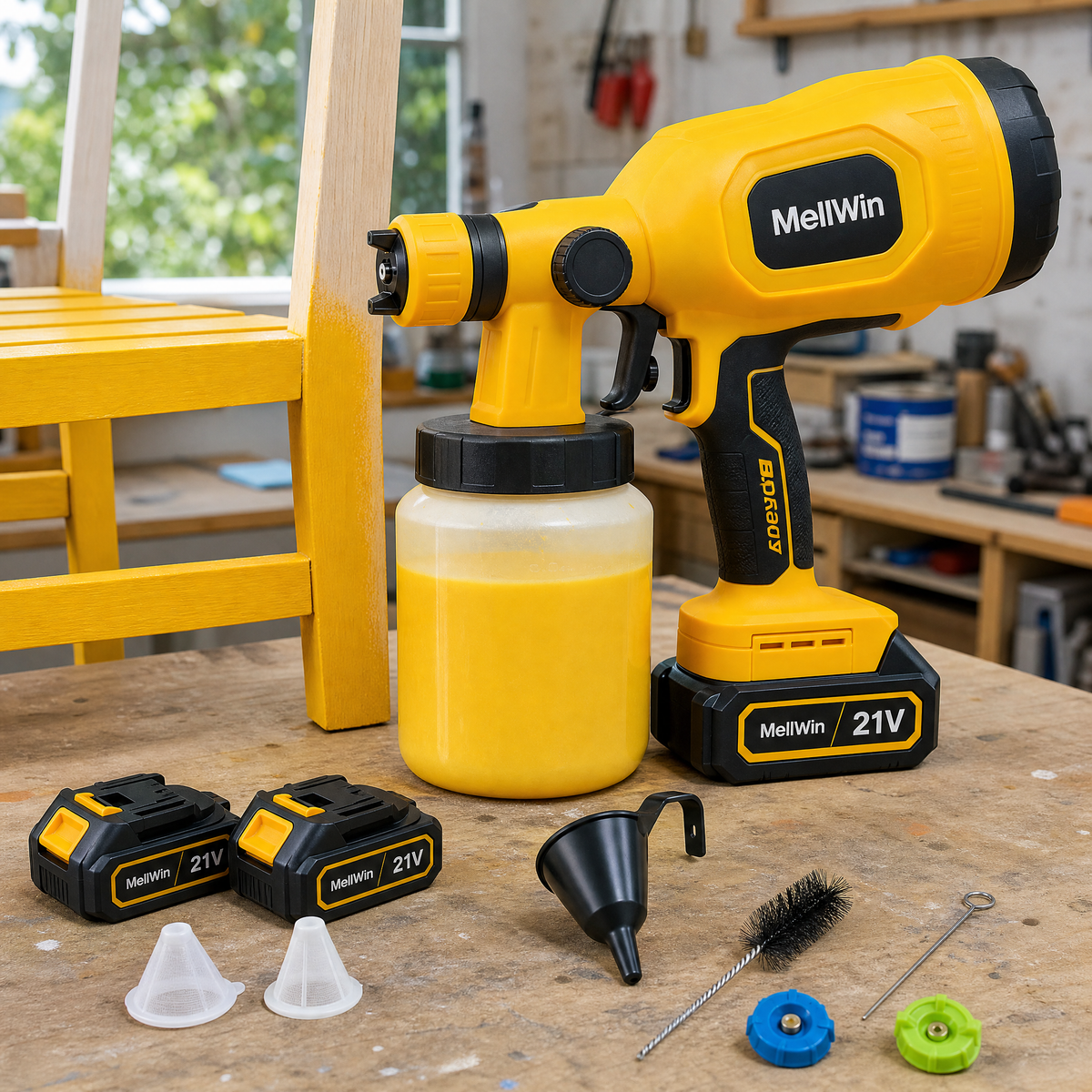 Accu-verfspuit met twee accu's