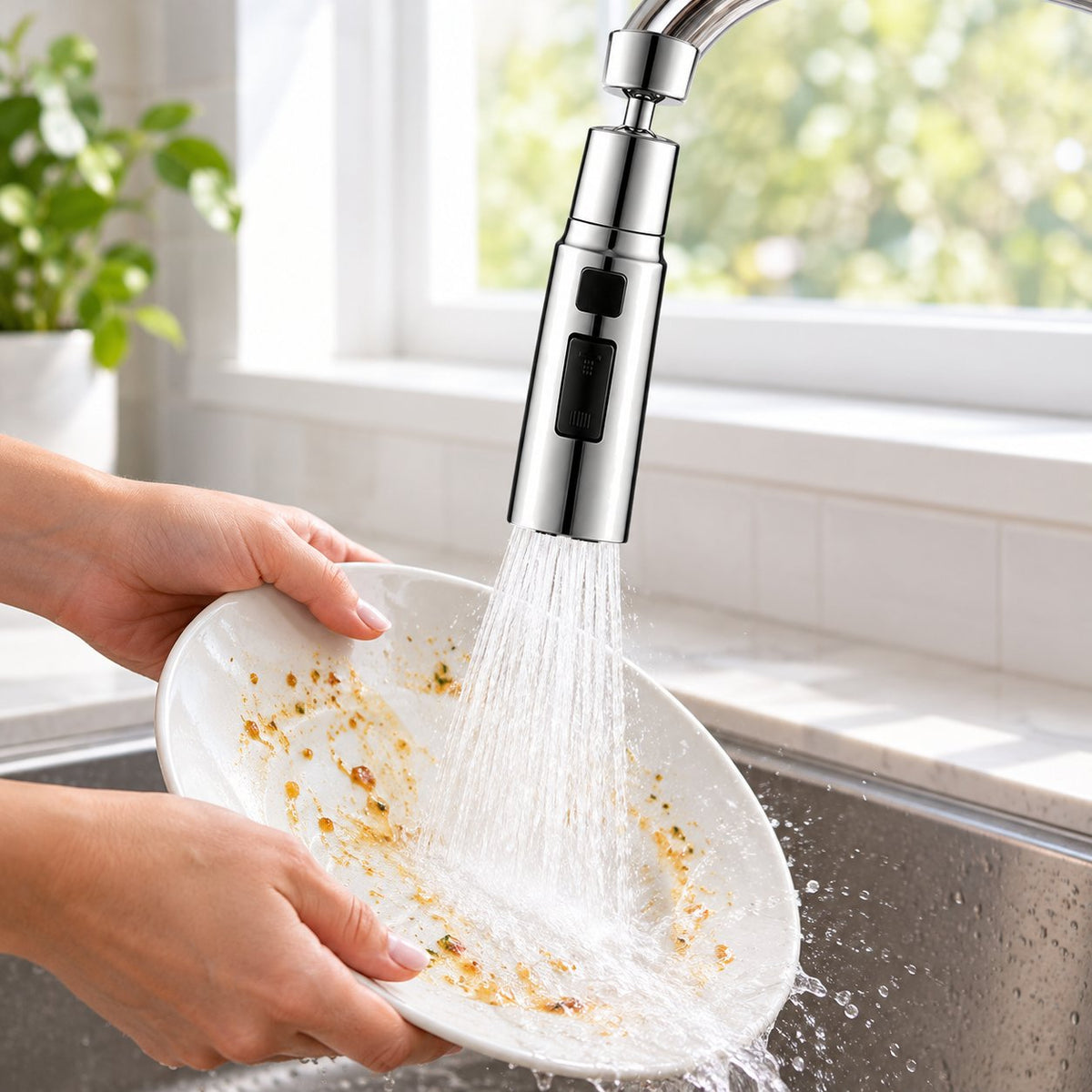 situation — SpoelPro™ 720° Draaibare Kraanverlenger – 3 Standen met Krachtige Messtraal
