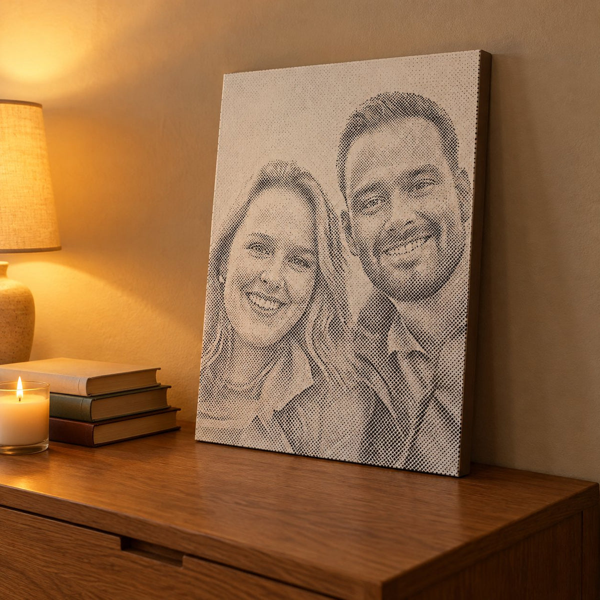 situation — Stippenschilderij van je eigen foto – op spieraam, met acrylstiften