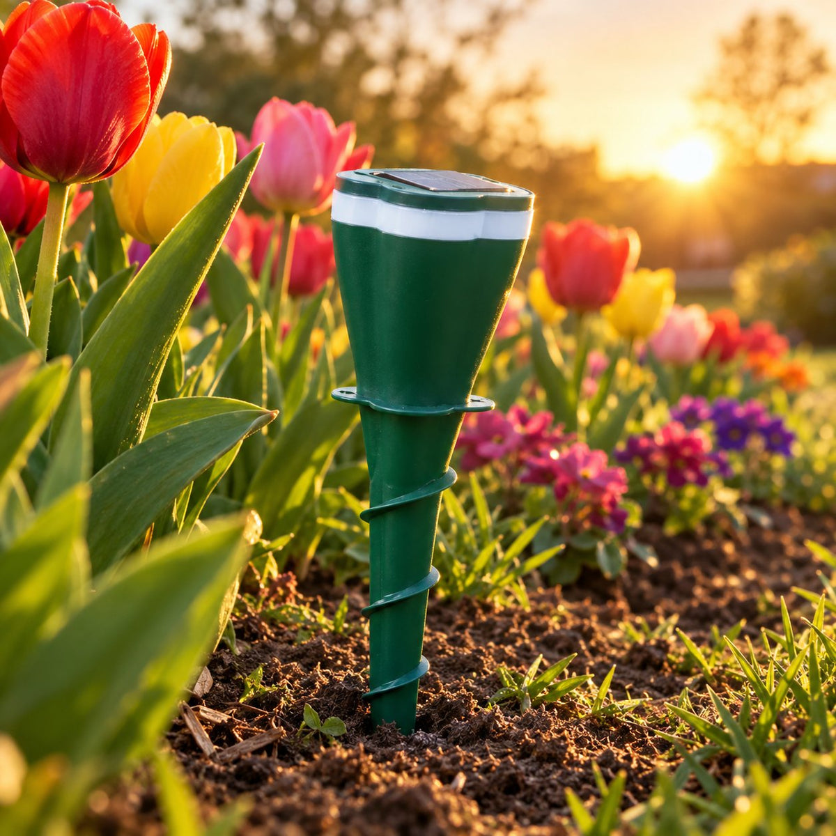 situation — Solar Ultrasone Mollenverjager – Waterdichte Grondpin op Zonne-energie