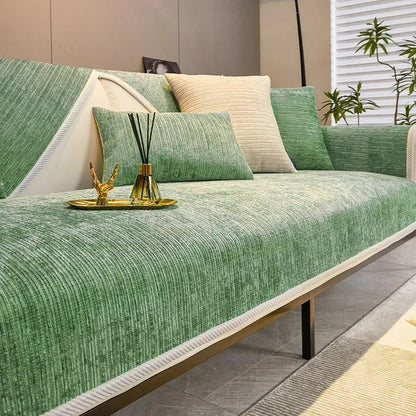 couleur Groen — Antislip chenille bankhoes – beschermt je bank tegen haren, krassen en vlekken